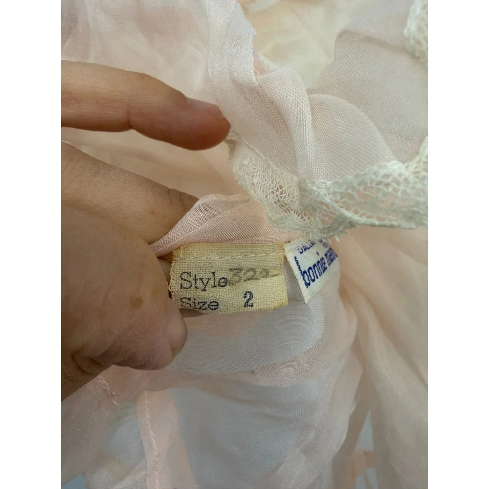 Bonnie Maid 322 Dress Toddler 2 Peach Vintage Sheer‎ Organza Lace Puffy Sleeve